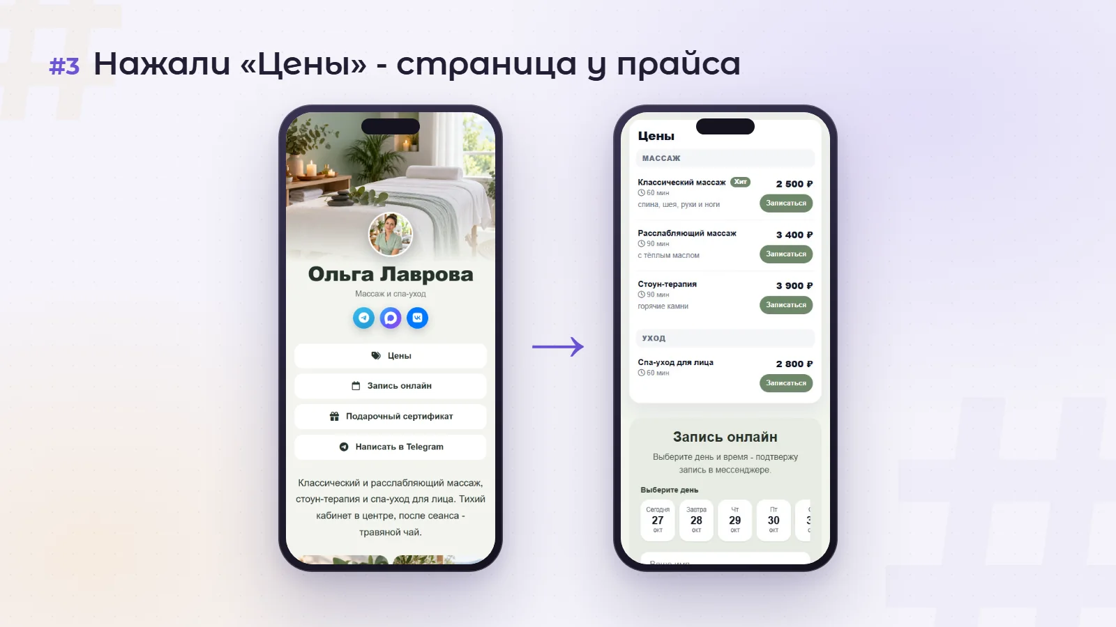 До и после нажатия кнопки «Цены» на мультиссылке